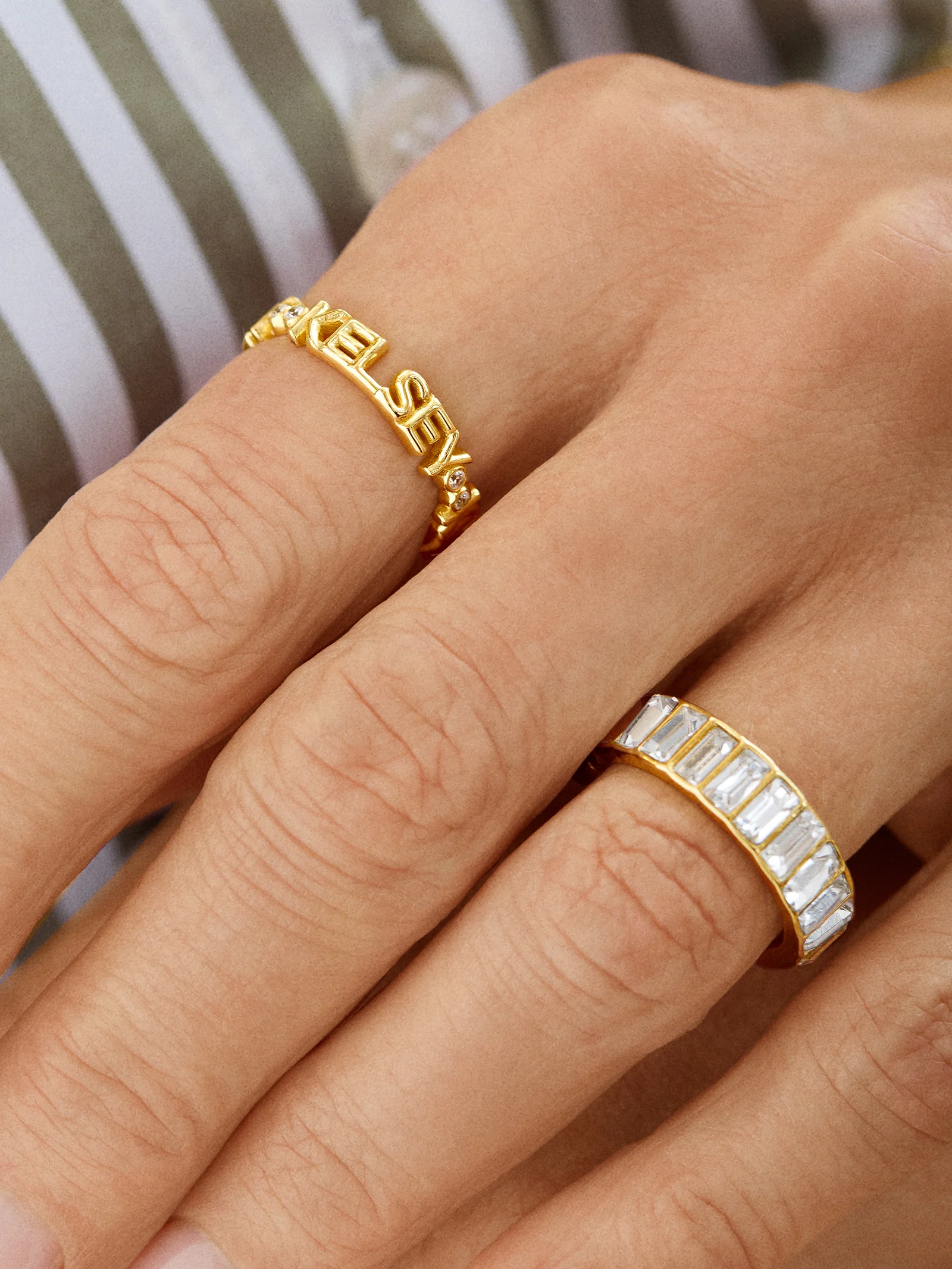 14K Gold Custom Nameplate Ring - 14K Gold. Pavé Cubic Zirconia Stones - Image 4