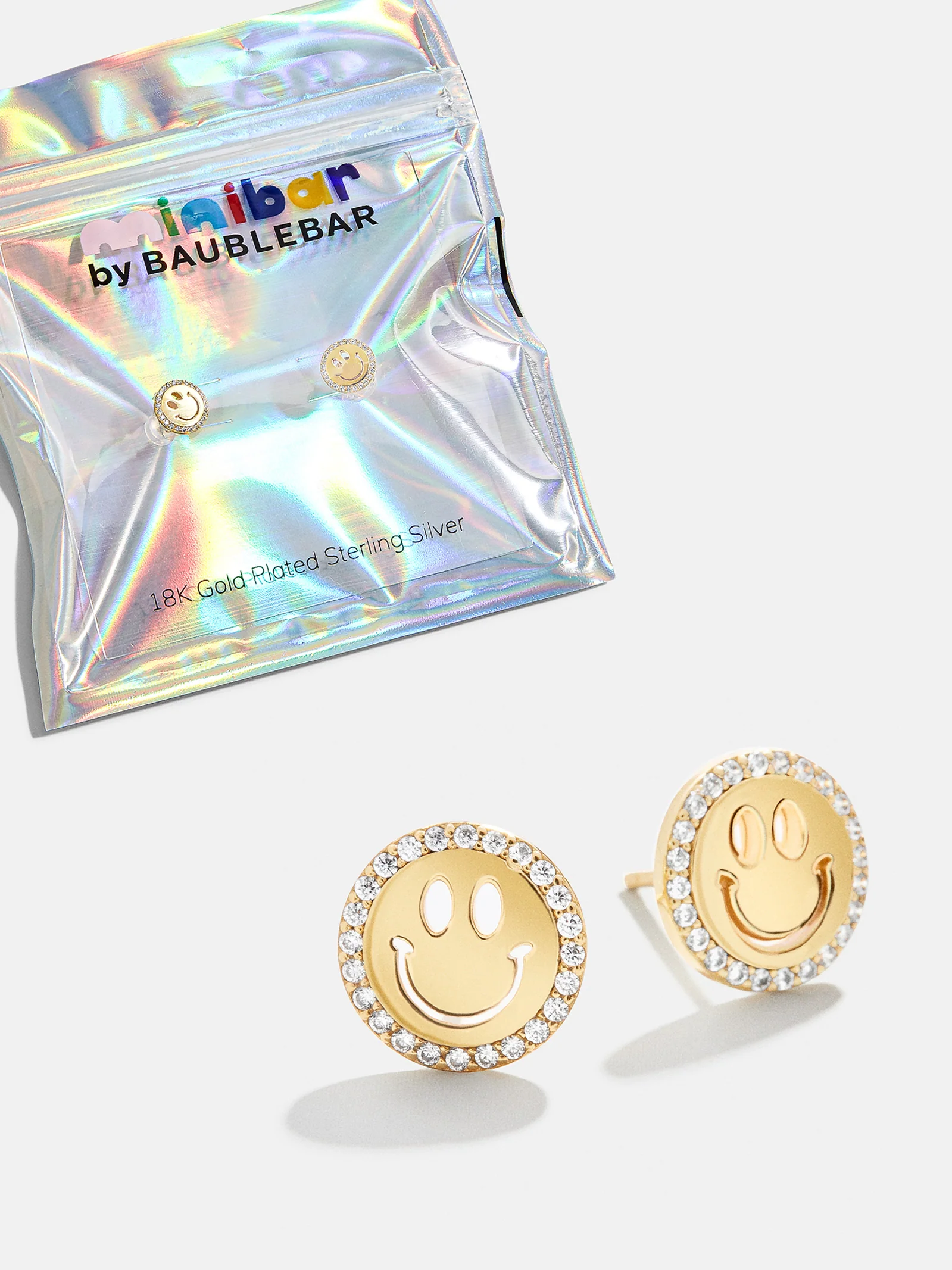 All Smiles 18K Gold Kids' Earrings - Pavé Smiley - Image 3