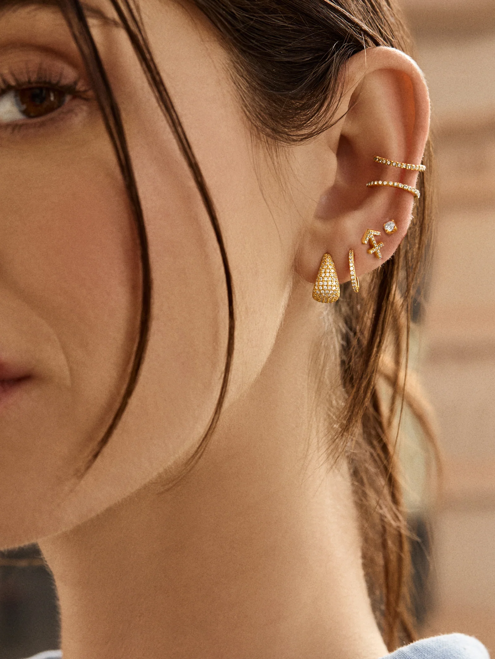 18K Gold Zodiac Earrings - 18K Gold. Pavé Cubic Zirconia Stones - Image 10