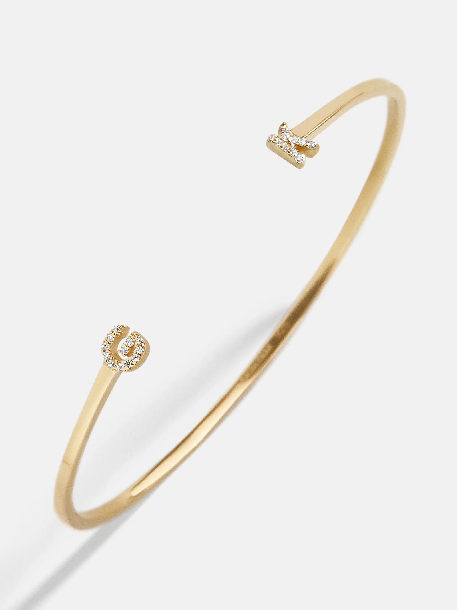 14K Gold Double Initial Custom Cuff Bracelet - Gold/Pavé - Image 5