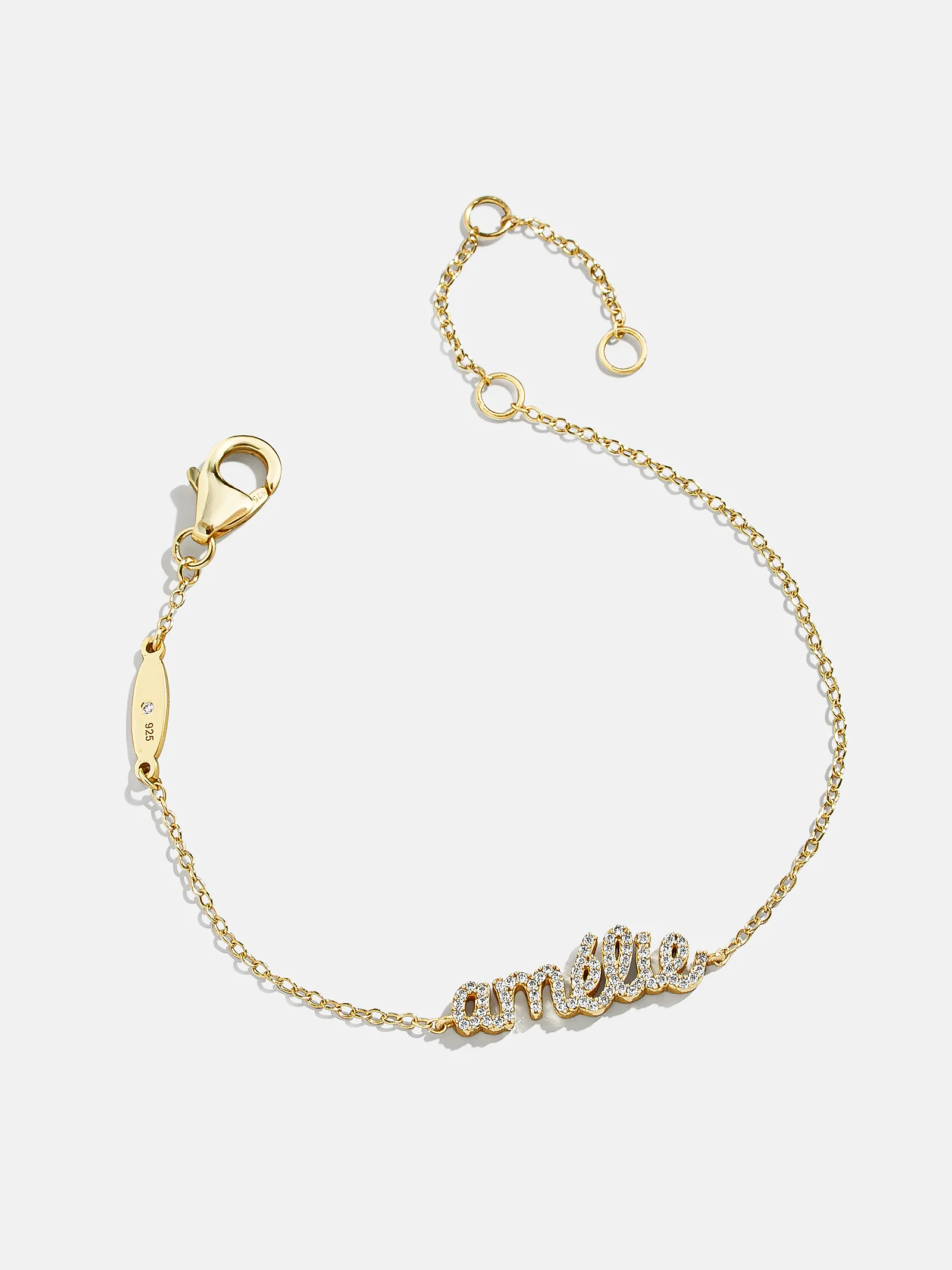 14K Gold Pavé Custom Nameplate Bracelet - 14K Gold. Pavé Cubic Zirconia Stones - Image 3
