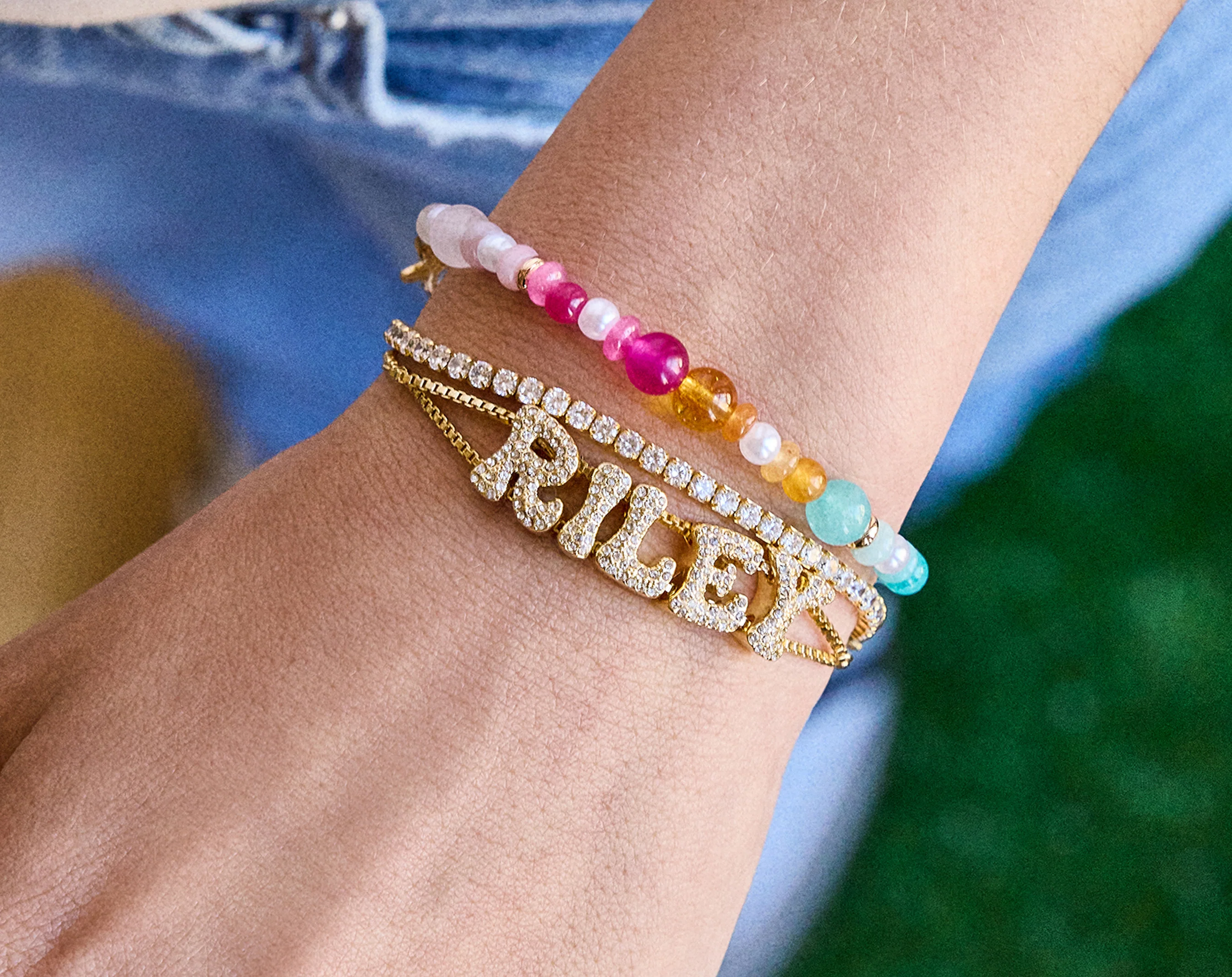 Pavé Bubble Slider Custom Bracelet - Pavé Bubble Double Strand - Image 3