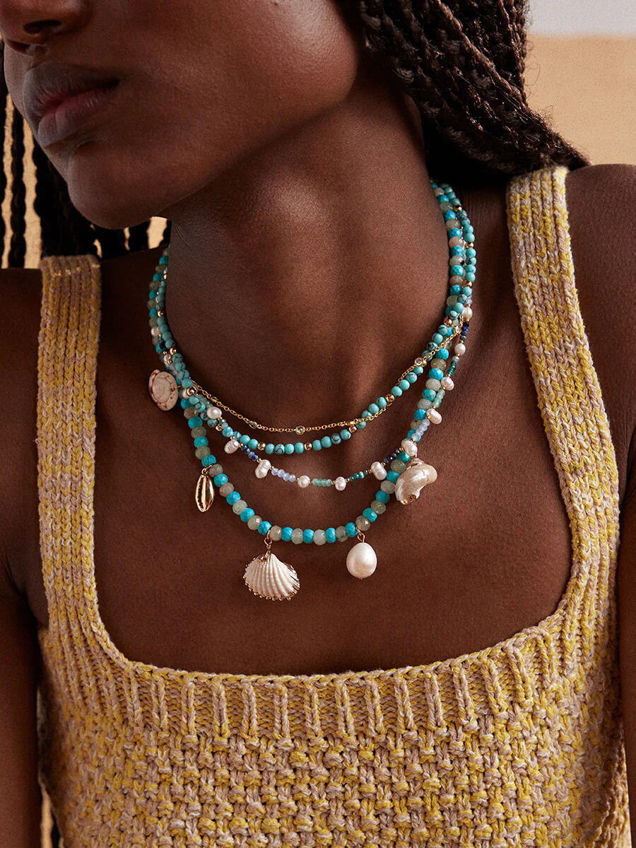 Rowan Semi-Precious Layered Necklace - Gold/Blue - Image 3
